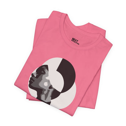 Minimalist Art Abstract Profile Design Unisex Tee Candy Pink Folded