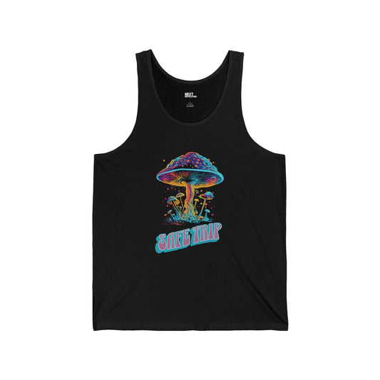 Vibrant Mushroom Graphic Unisex Tank Top Black Front