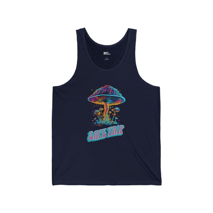 Vibrant Mushroom Graphic Unisex Tank Top Navy Front