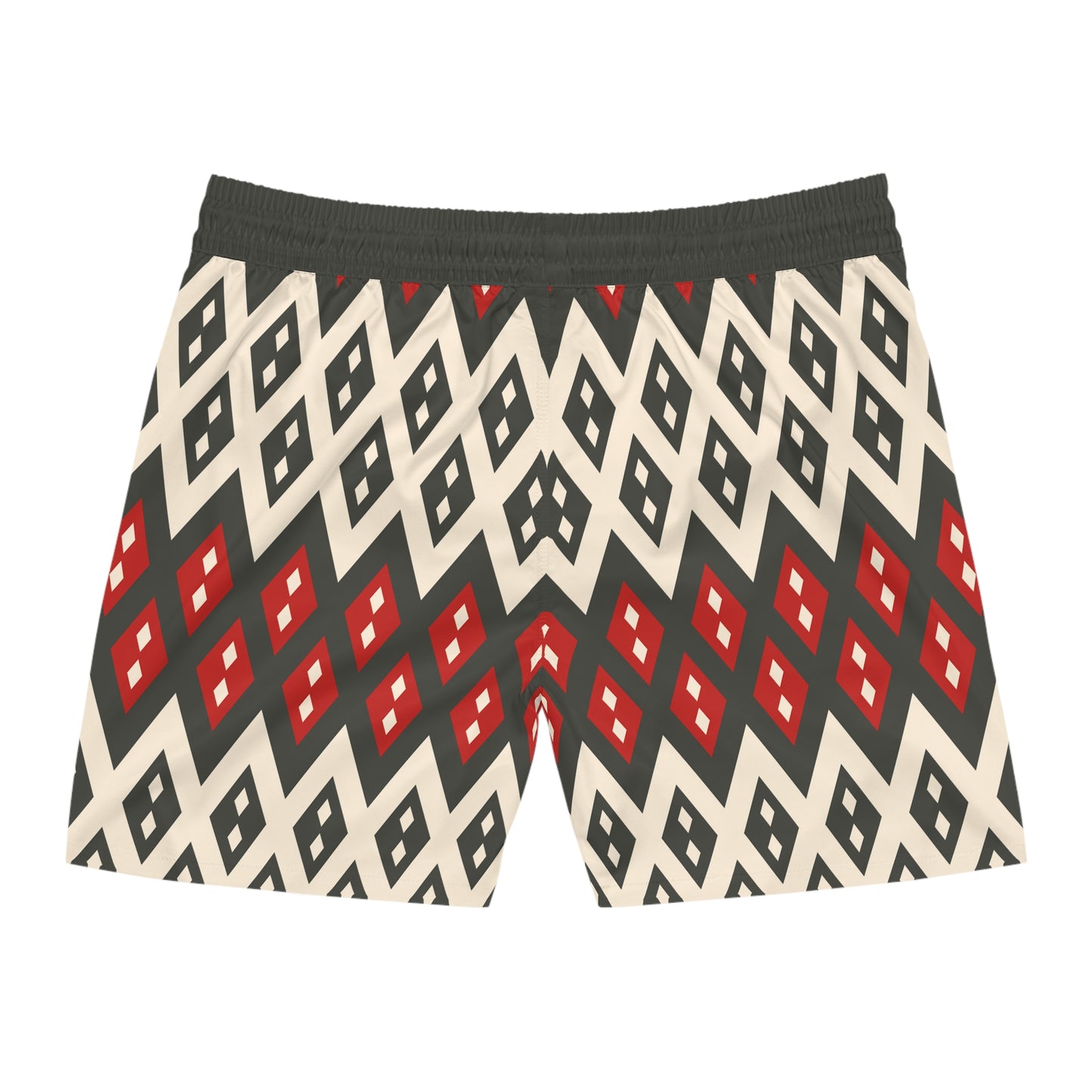 Stylish Mid-Length Swim Shorts with Geometric Print Back