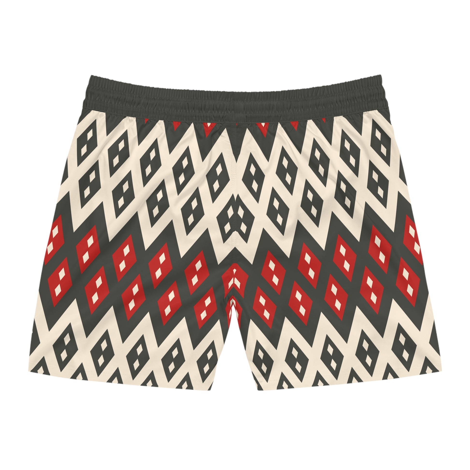 Stylish Mid-Length Swim Shorts with Geometric Print Back