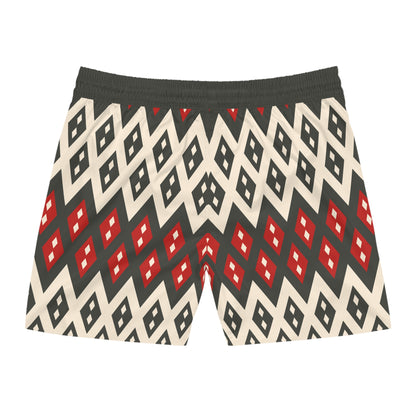 Stylish Mid-Length Swim Shorts with Geometric Print Back