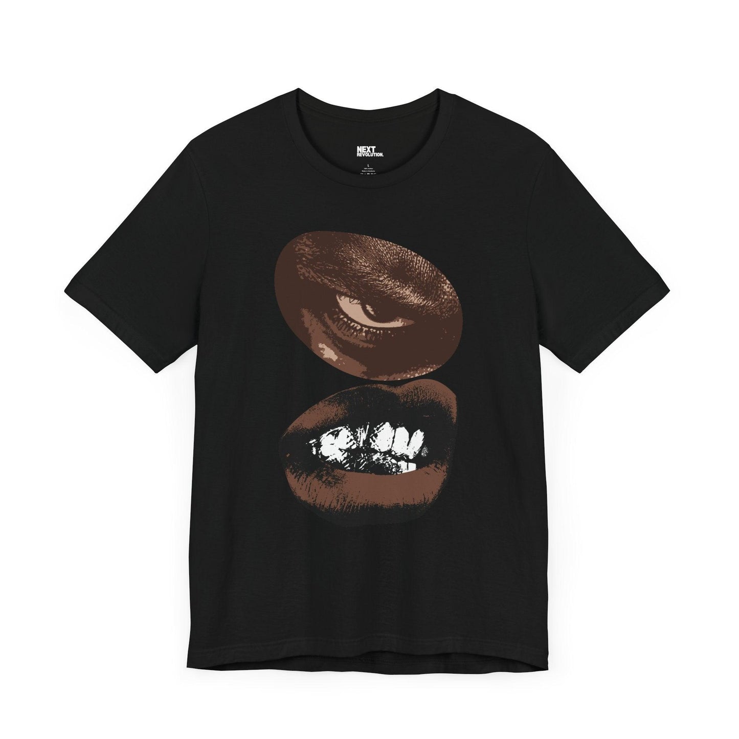 Edgy Eye and Mouth Design Bold Graphic Unisex Tee Black Front