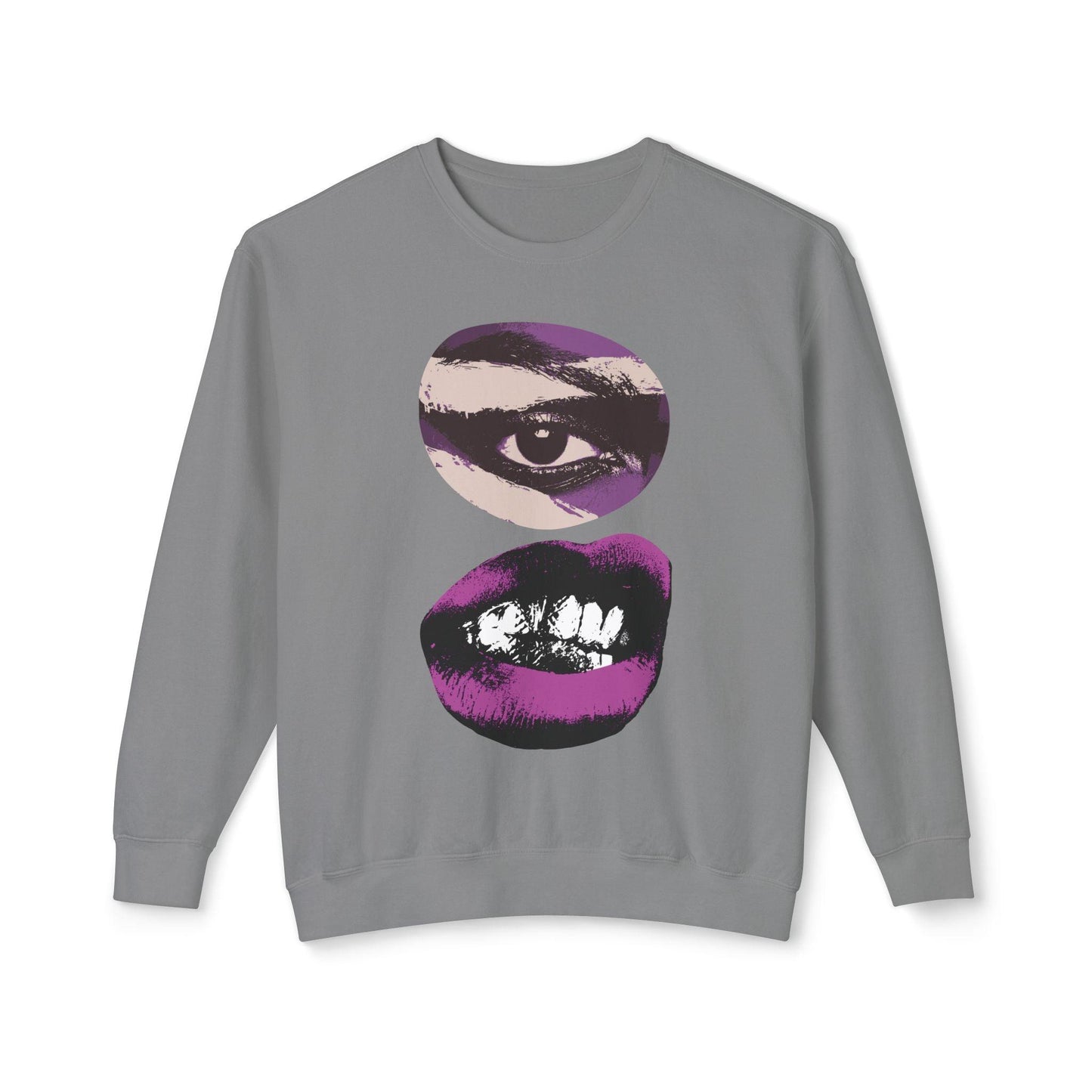 Edgy Unisex Sweatshirt with Bold Graphic Design Gray Front