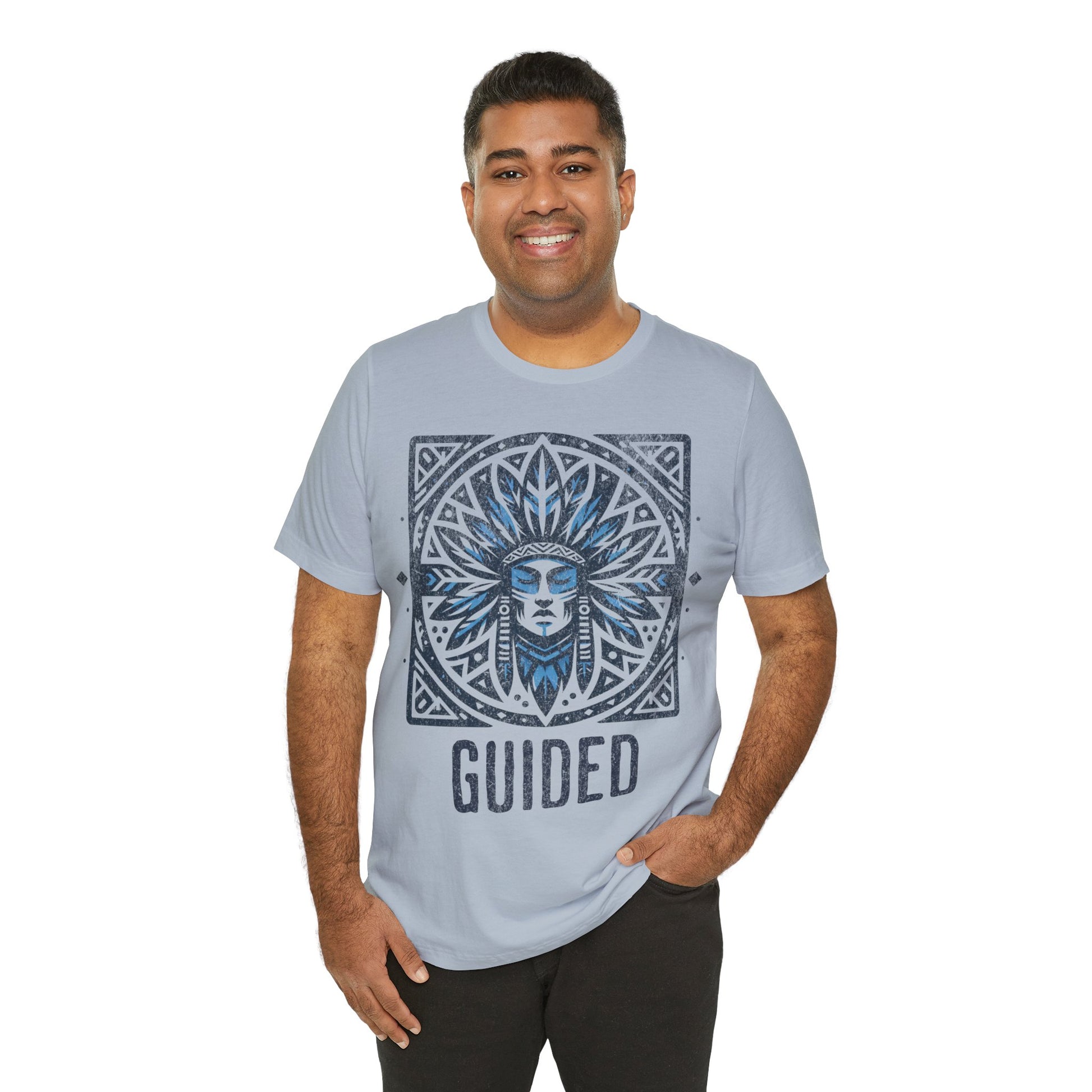 Men's Graphic T-Shirt Tribal Design Light Blue Model