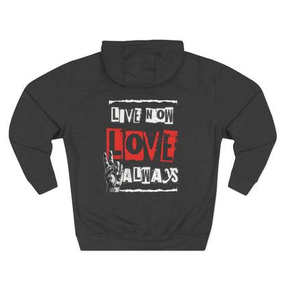 Live Now Love Always Men's Inspirational Hoodie Charcoal Heather Back