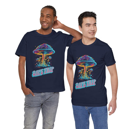 Safe Trip Psychedelic Mushroom Tee Unisex Cotton Navy Models
