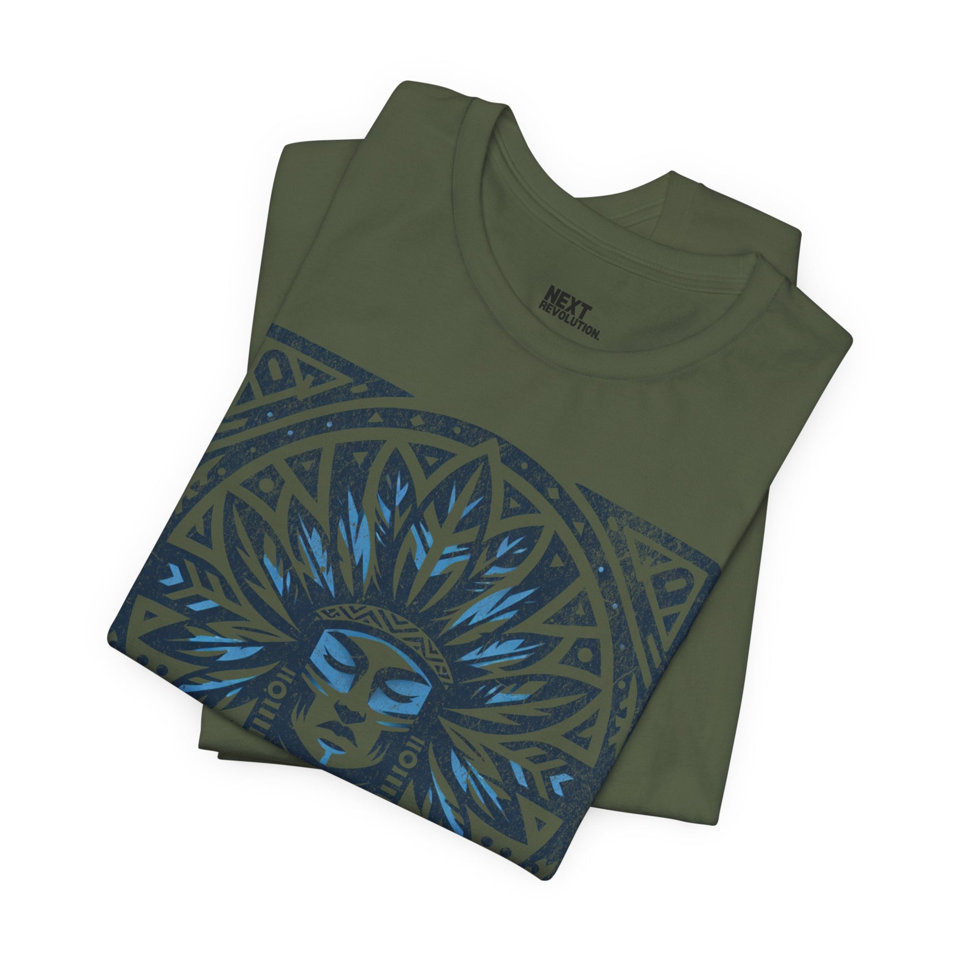 Men's Graphic T-Shirt Tribal Design Military Green Folded