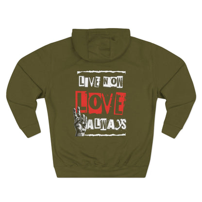 Live Now Love Always Men's Inspirational Hoodie Army Green Back