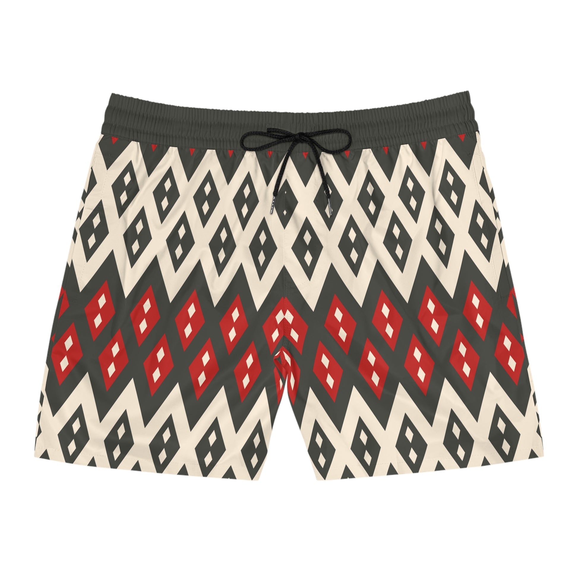 Stylish Mid-Length Swim Shorts with Geometric Print Front