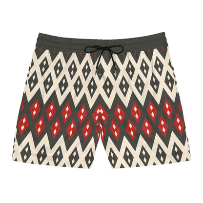Stylish Mid-Length Swim Shorts with Geometric Print Front