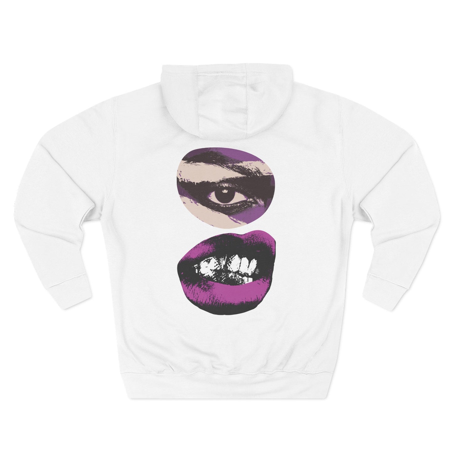 Bold Eye and Lip Design Women's Graphic Hoodie White Back