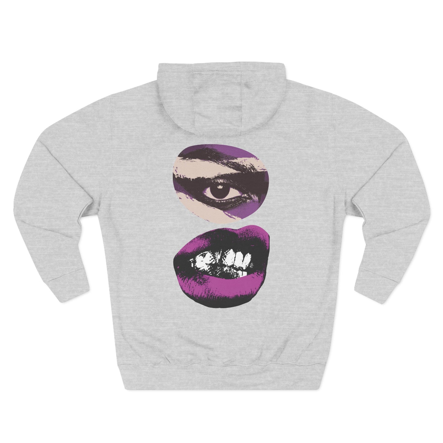 Bold Eye and Lip Design Women's Graphic Hoodie Ash Gray Back