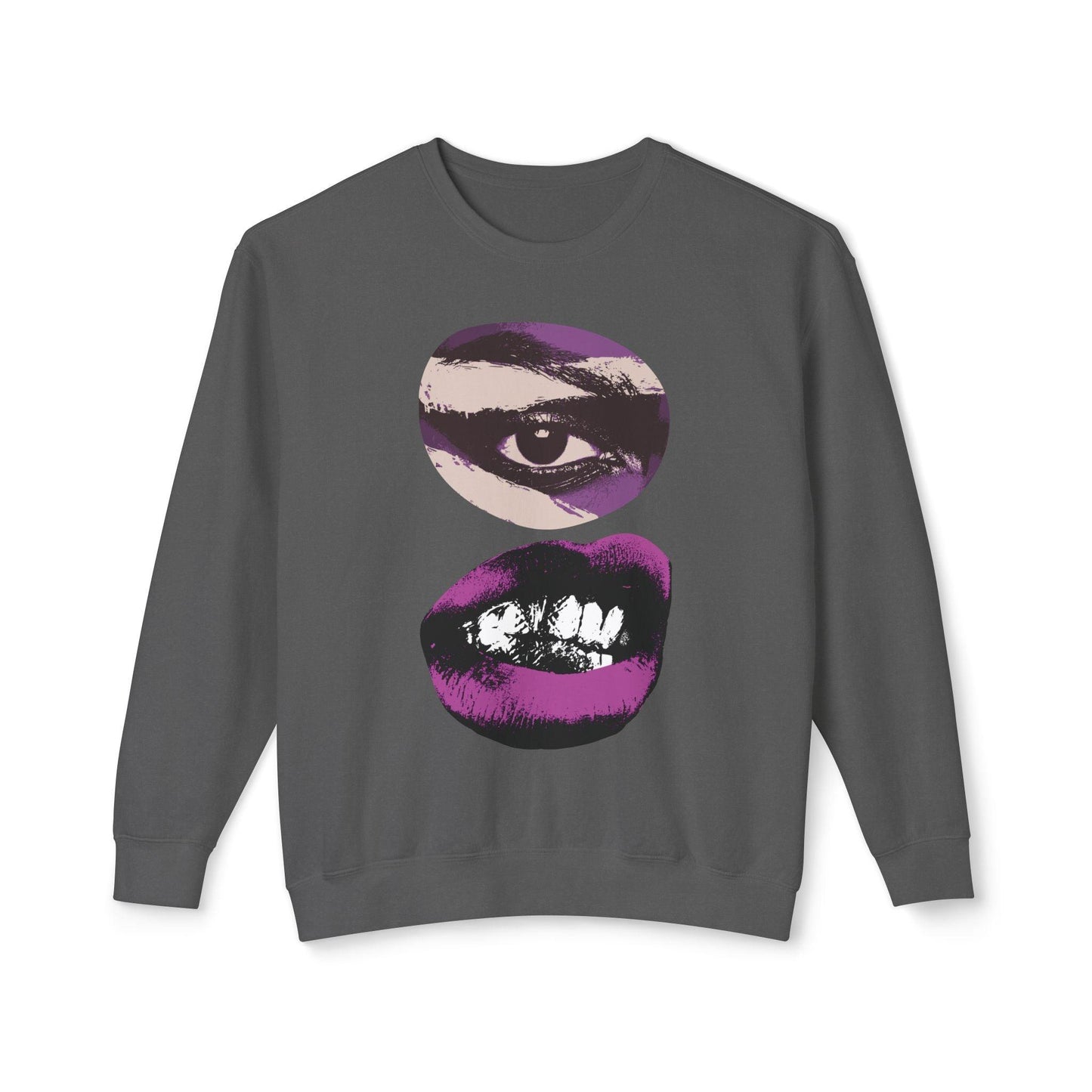 Edgy Unisex Sweatshirt with Bold Graphic Design Charcoal Gray Front