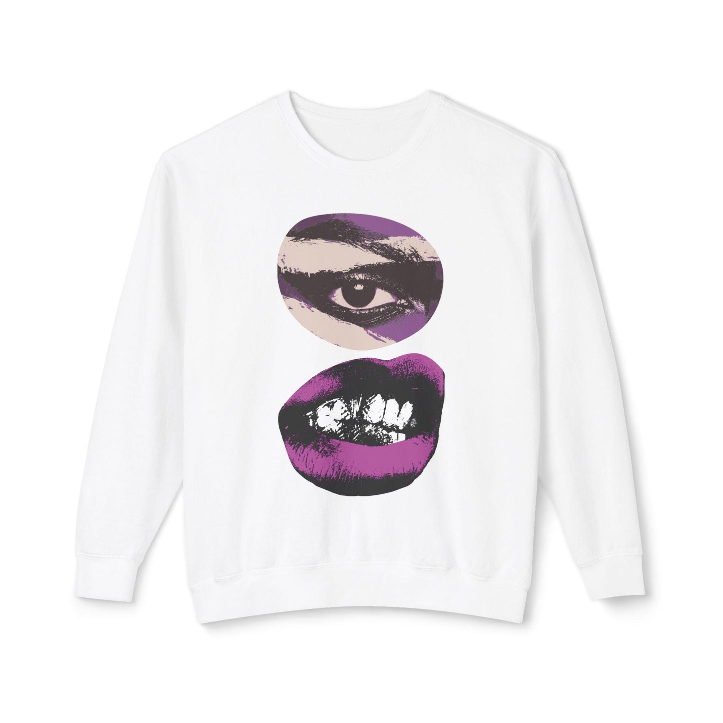 Edgy Unisex Sweatshirt with Bold Graphic Design White Front