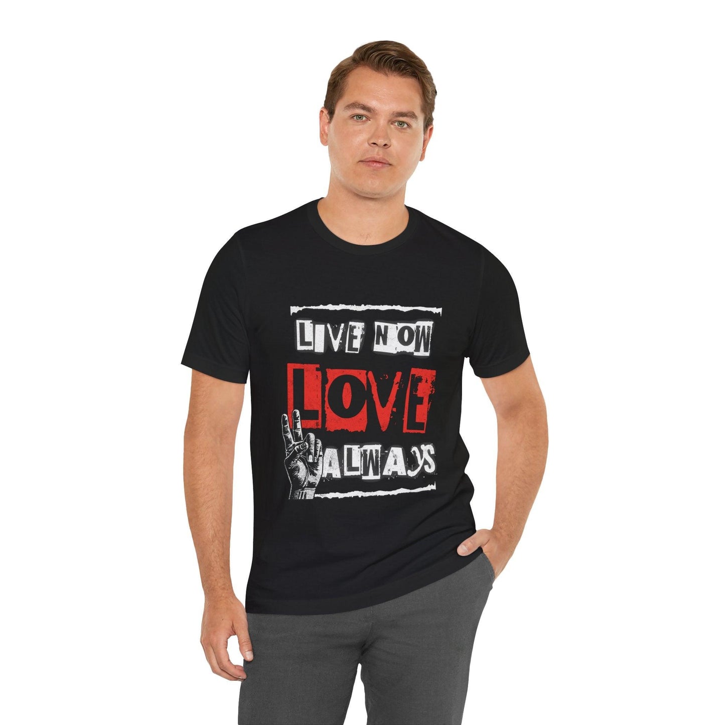 Live Now Love Always Men's Cotton T-Shirt Black Model