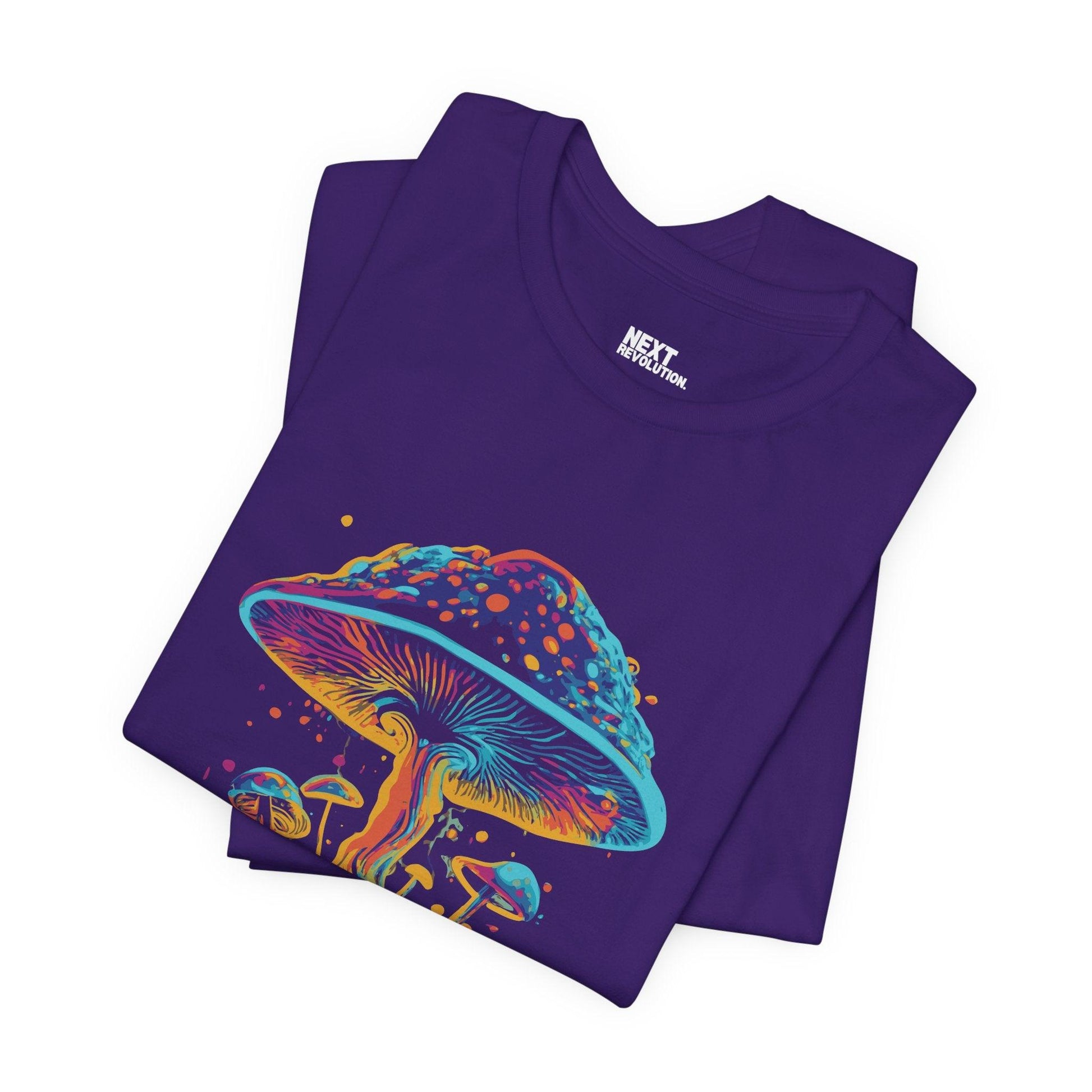 Safe Trip Psychedelic Mushroom Tee Unisex Cotton Purple Folded
