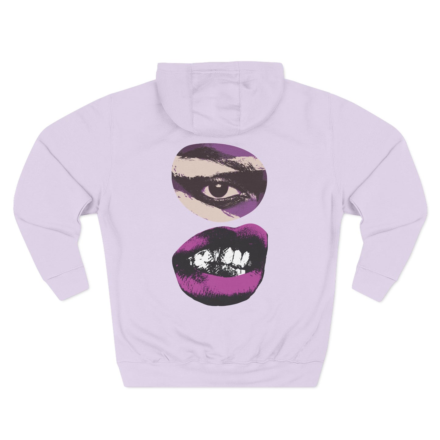 Bold Eye and Lip Design Women's Graphic Hoodie Lilac Back