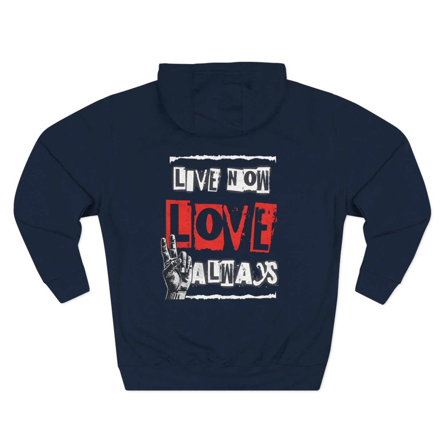 Live Now Love Always Men's Inspirational Hoodie Navy Back