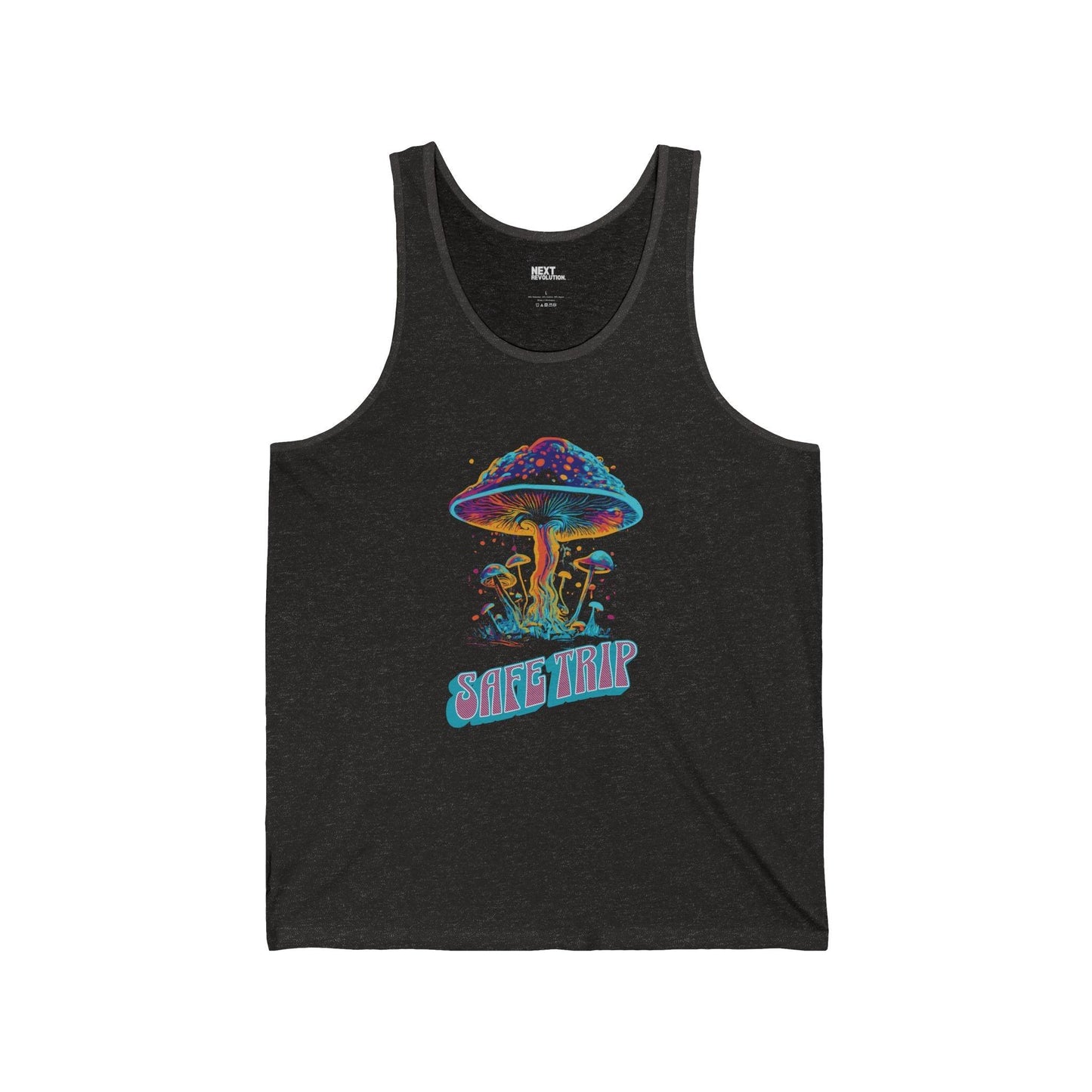 Vibrant Mushroom Graphic Unisex Tank Top Charcoal Black Front