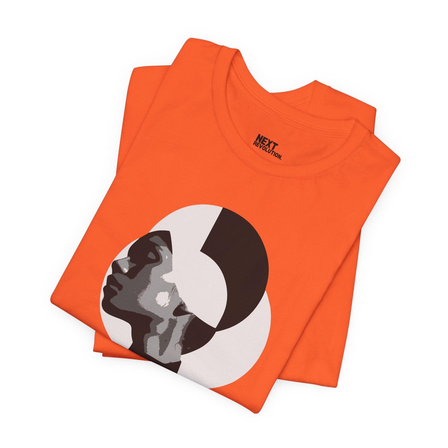 Minimalist Art Abstract Profile Design Unisex Tee Orange Folded