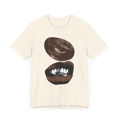 Edgy Eye and Mouth Design Bold Graphic Unisex Tee Natural Front