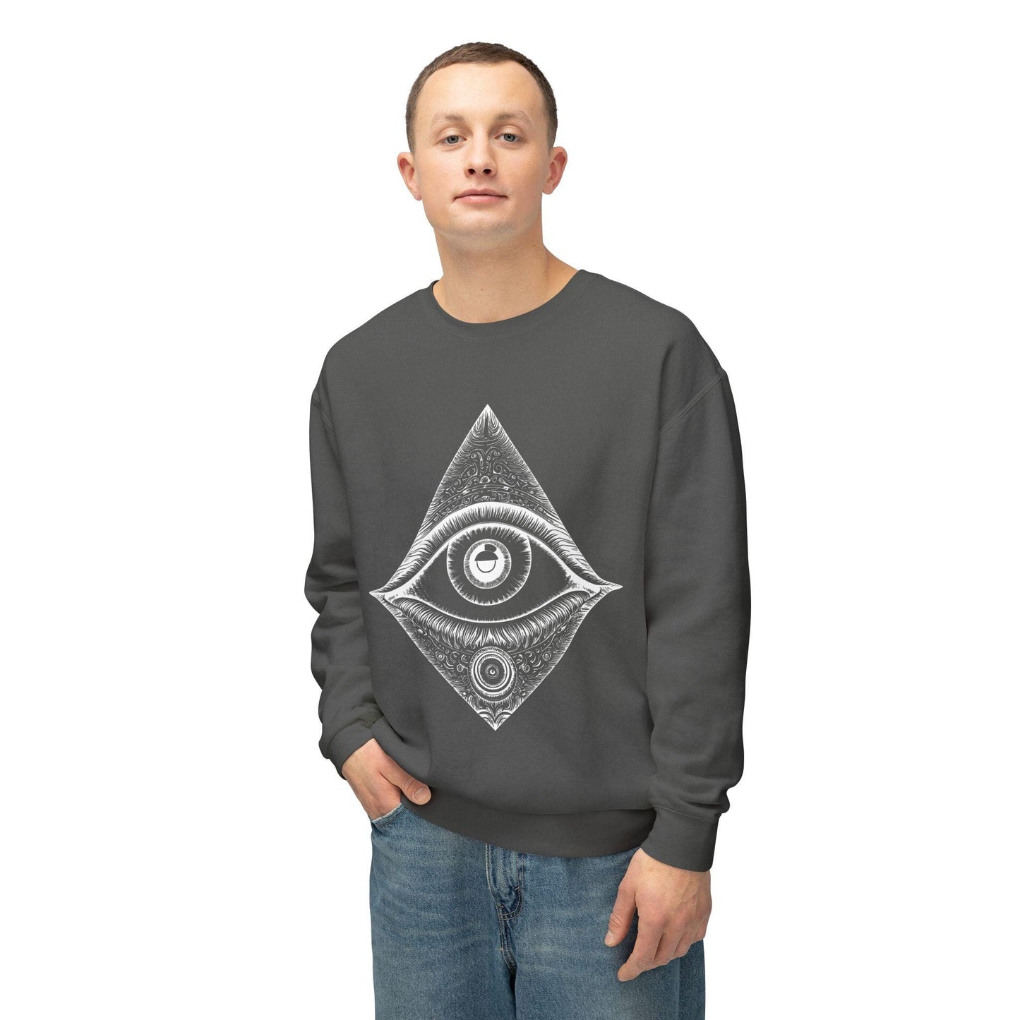 Mystical Eye Unisex Lightweight Sweatshirt Dark Gray Model